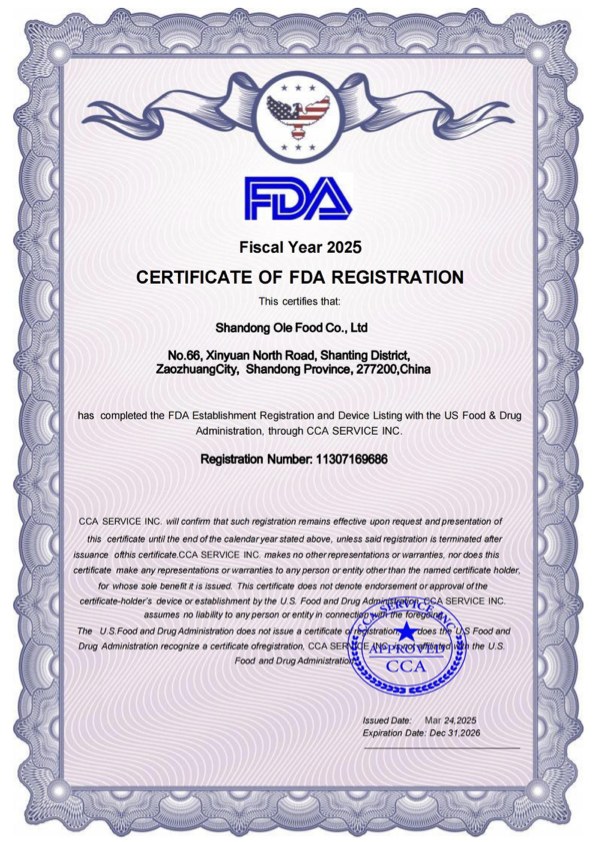 FDA registration certificate